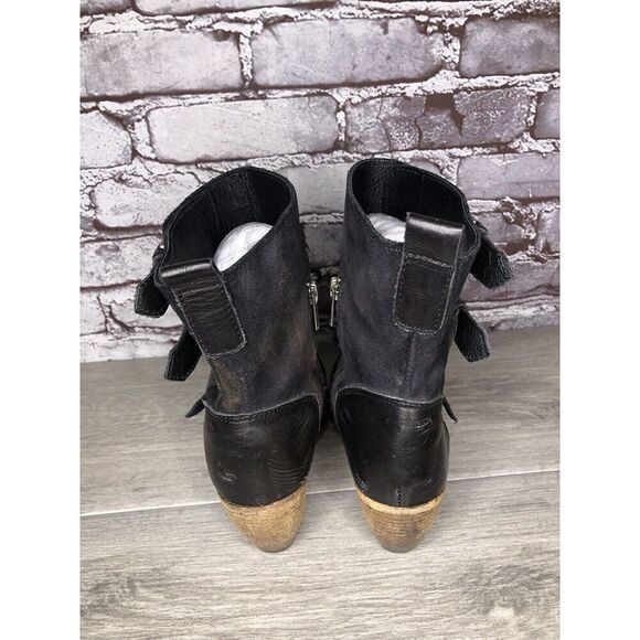 AllSaints Spitalfields Jacks Place Black Leather Zip Heel Strap Boots Women 38EU - Picture 6 of 16